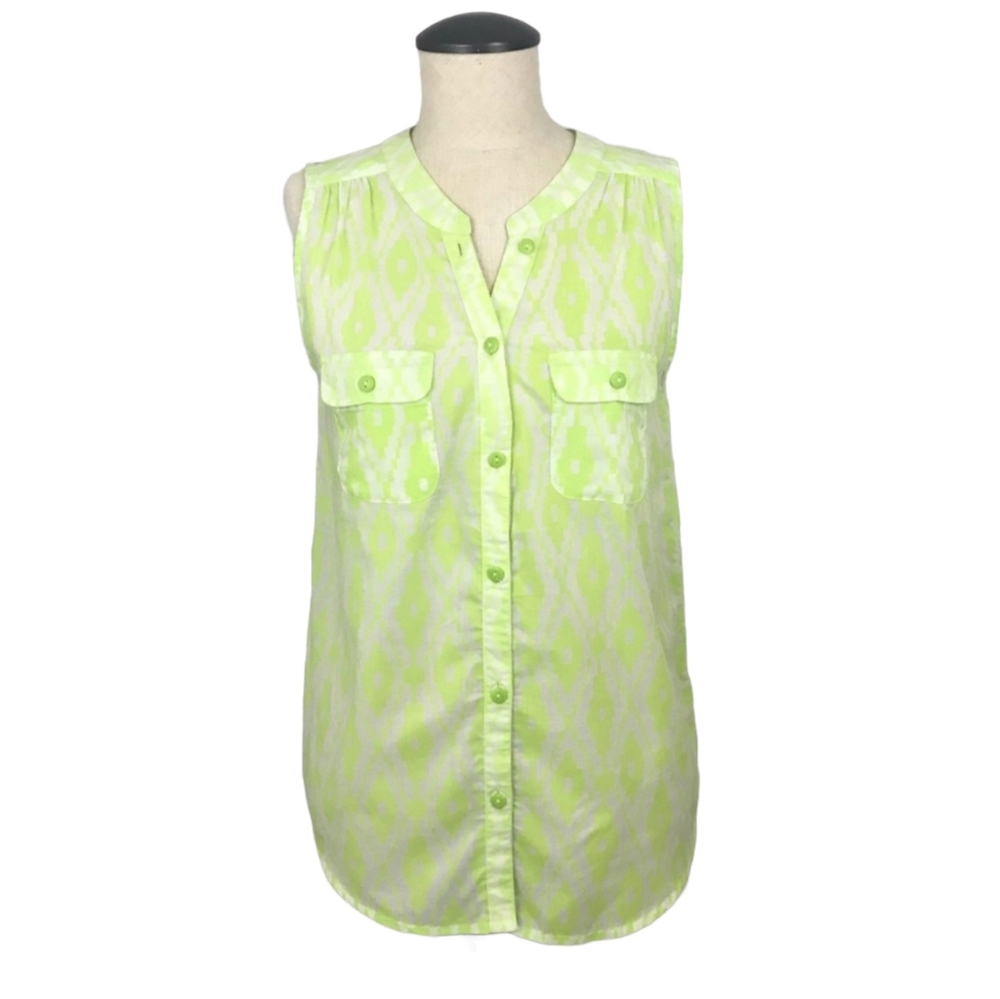 AEO Neon Ikat Print Sleeveless Button Down Blouse L
